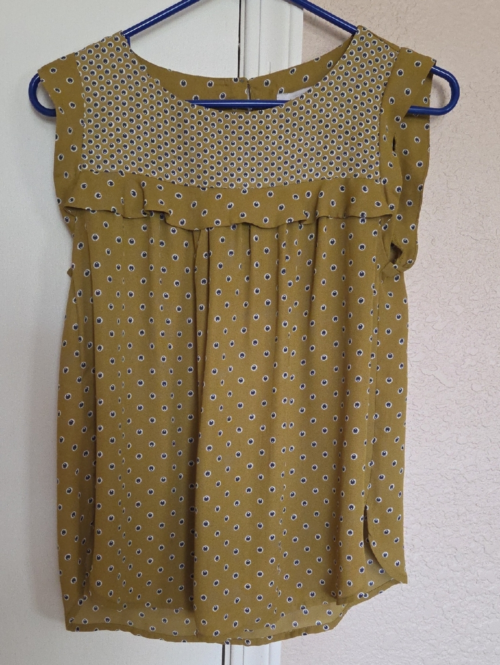 LOFT Mustard Yellow Sleeveless Dot-Print Blouse